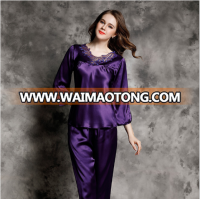 Silk pajamas ladies' summer long sleeve silk residence suit