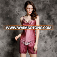 Silk mulberry silk pajamas with silk and sexy lace home wear suit