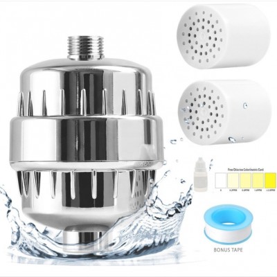 Amazon Hot Sale 12 Stage Chromed ABS Shower Filter Replaceable Cartridge Chlorine Removal VC Universal  Shower Head Filter